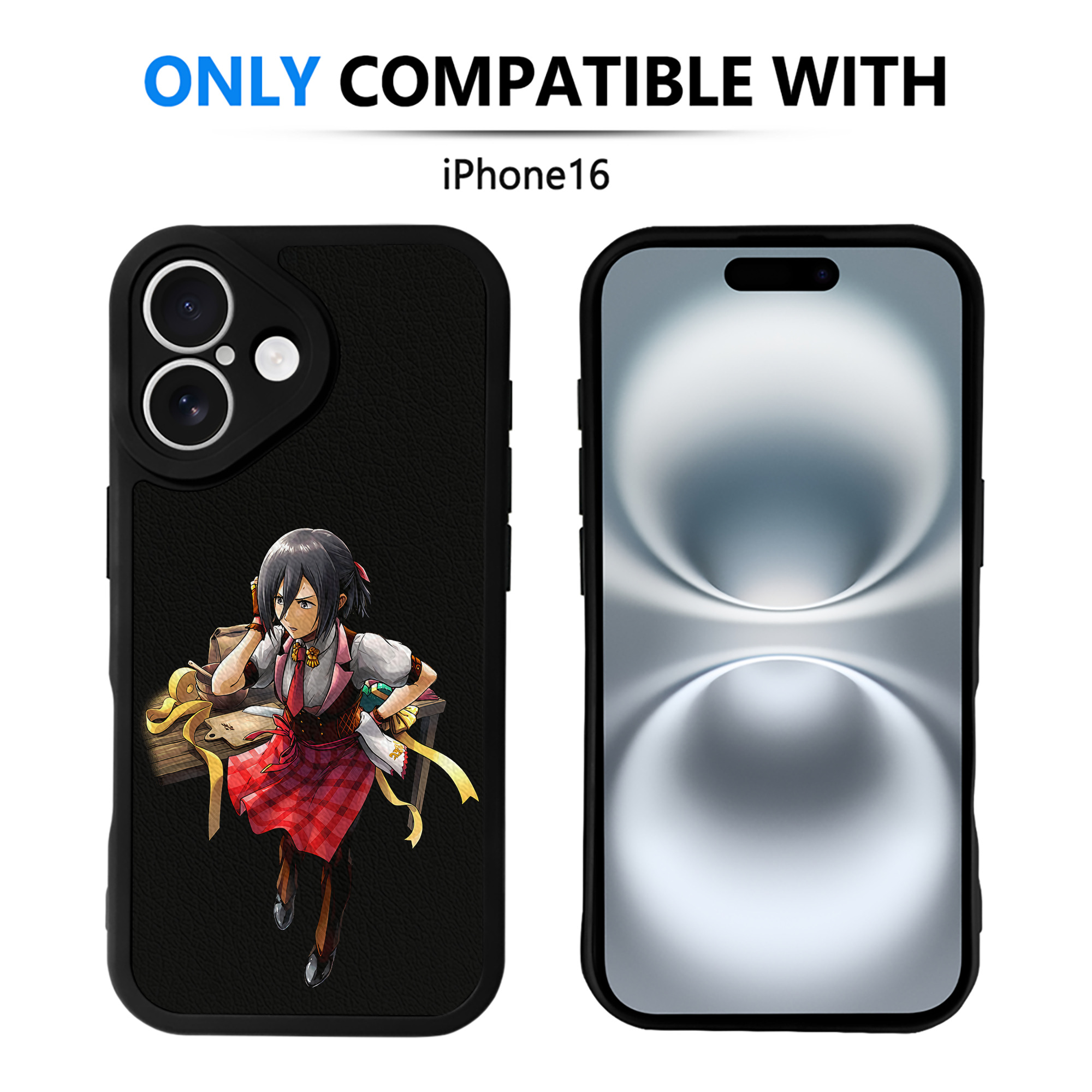 （画像用） 進撃の巨人 ミカサ·アッカーマン Attack on Titan Mikasa Ackerman 【iPhone 16シリーズ対応】シリコンスマホケース（レザー調） 材質：シリコン